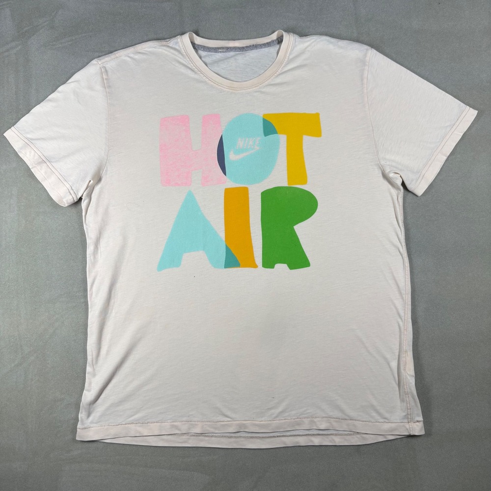 Nike Hot Air Graphic T-Shirt Mens XL Cream Multi Color Short Sleeve Swoosh